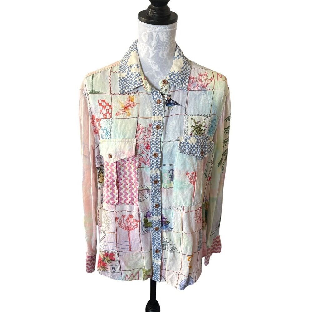 Me369 Womens Long Sleeve Linen ELLA Shirt Top Colorful Size Small